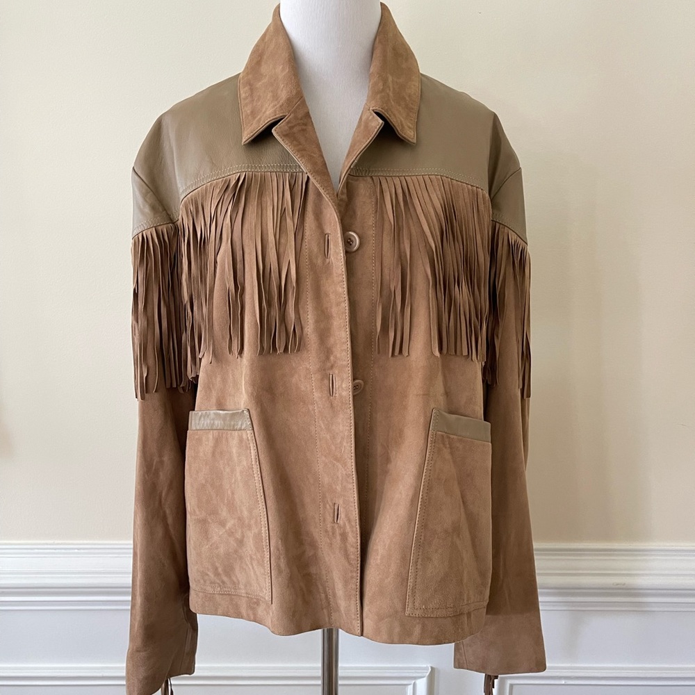 New Anthropologie Lamarque Madeline Fringe Suede Leather Jacket Size Small - Picture 3 of 7